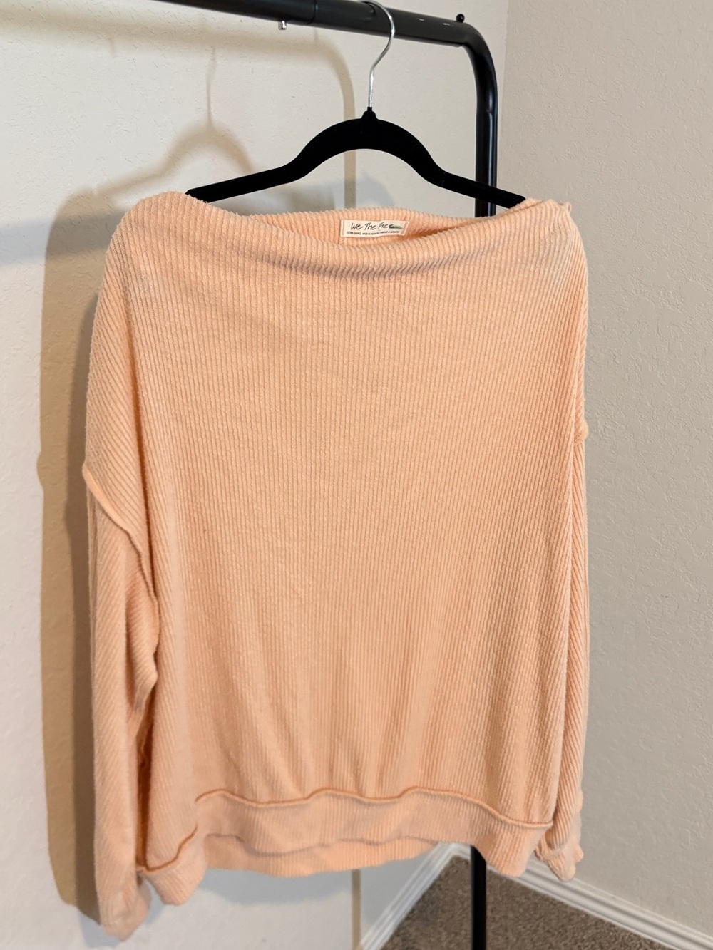 We The Free by Free People Peach Ribbed Boatneck oversized Sweater